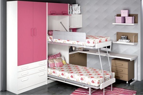 Dormitorio juvenil: cama litera con armario de 2 puertas y 3 cajones -  Luddo 24 - Don Baraton: tienda de sofás, colchones y muebles