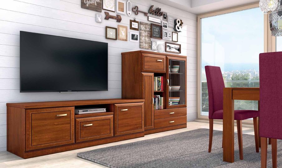 Mueble de salón nogal ideal espacio reducido